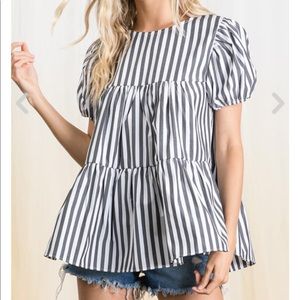 Stripe Puff Sleeve woven top